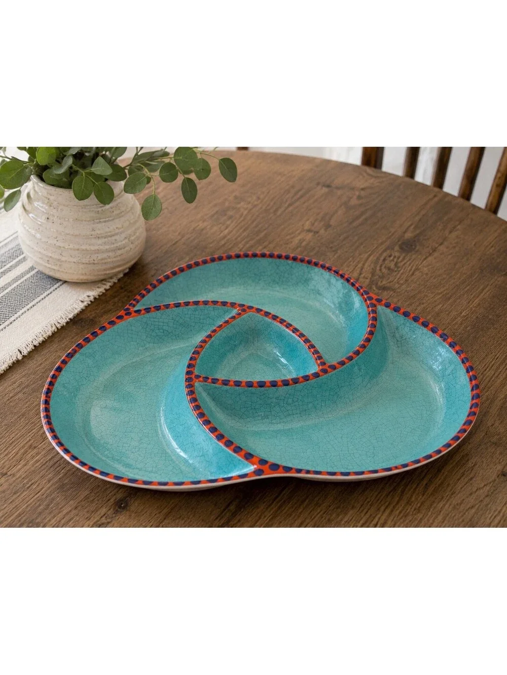 Chip & Dip Serving Tray in Blue and Red